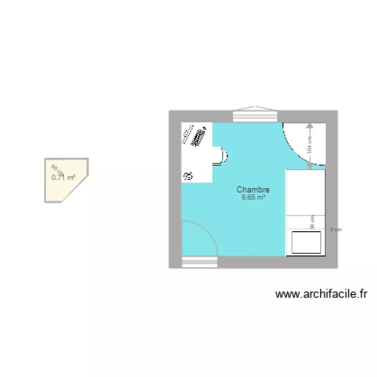 Chambre 10 m2 lit de c&ocirc;t&eacute; bis bis. Plan de 