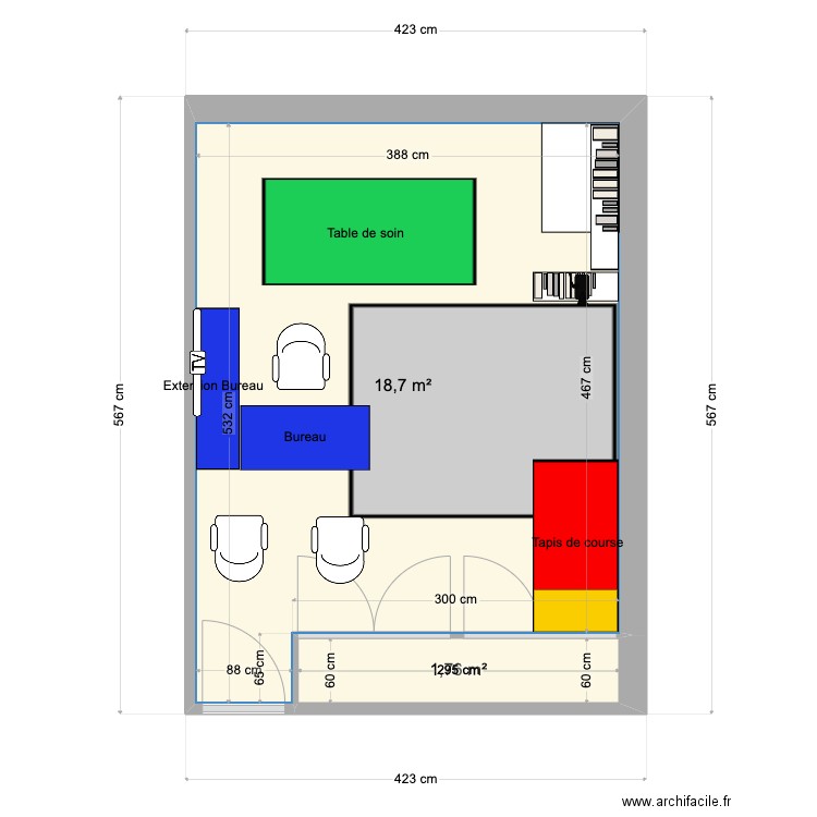 Cabinet BJ config2. Plan de 2 pièces et 20 m2