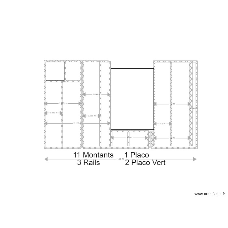 SDB et Chambre à 1er étage. Plan de 1 pièce et 1 m2