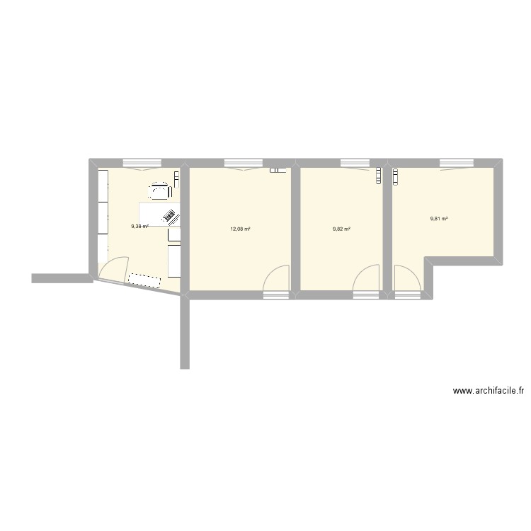 Dollfus_bureau. Plan de 4 pièces et 41 m2