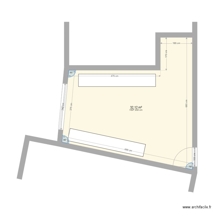 Atelier Neuilly. Plan de 1 pièce et 32 m2