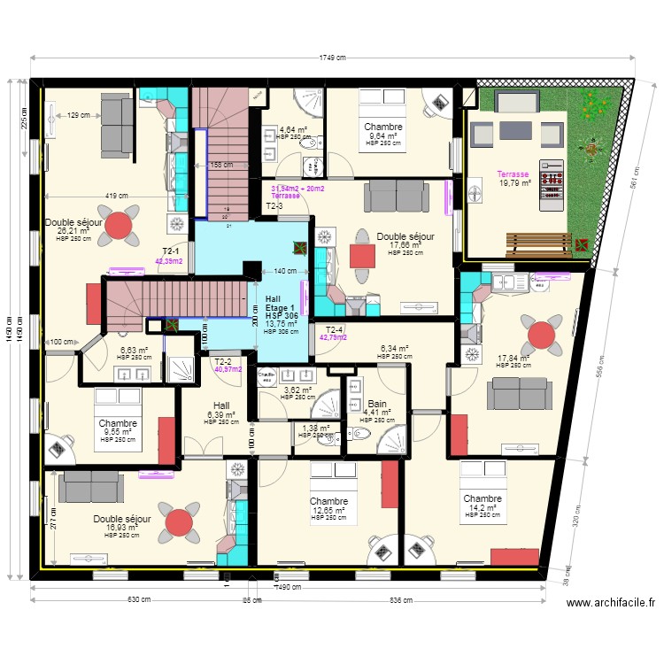 LeParisCoiffCombCU6. Plan de 91 pièces et 847 m2