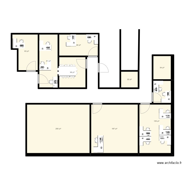 Bureau Manulift. Plan de 9 pièces et 87 m2