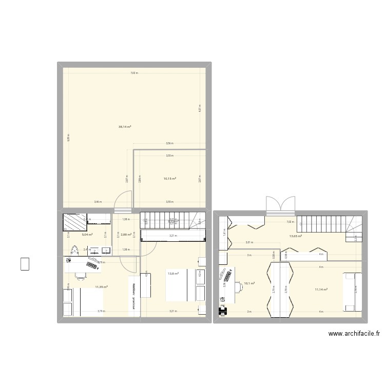 Extension maison. Plan de 10 pièces et 119 m2