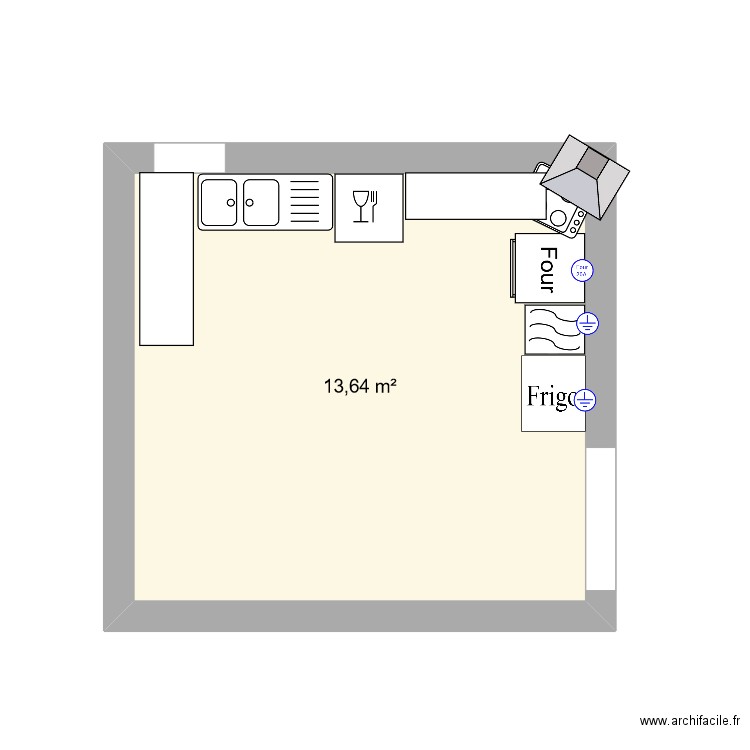 cuisine. Plan de 1 pièce et 14 m2