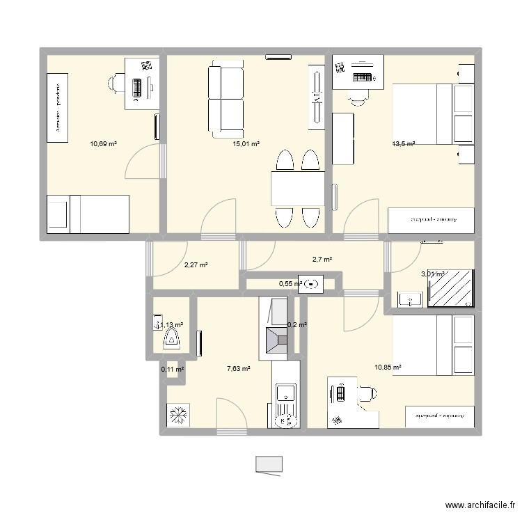 notre appt. Plan de 12 pièces et 68 m2