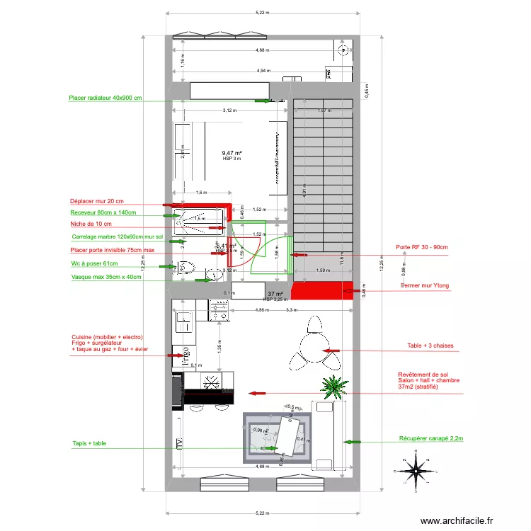Victoire 52 meubles rouge. Plan de 