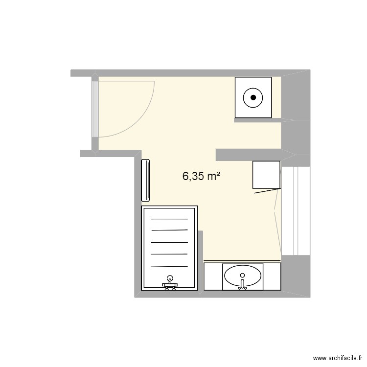 SDB BAS. Plan de 1 pièce et 6 m2