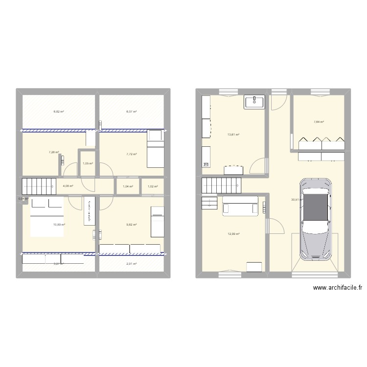 Maison Ormesson etage sous-sol. Plan de 17 pièces et 127 m2