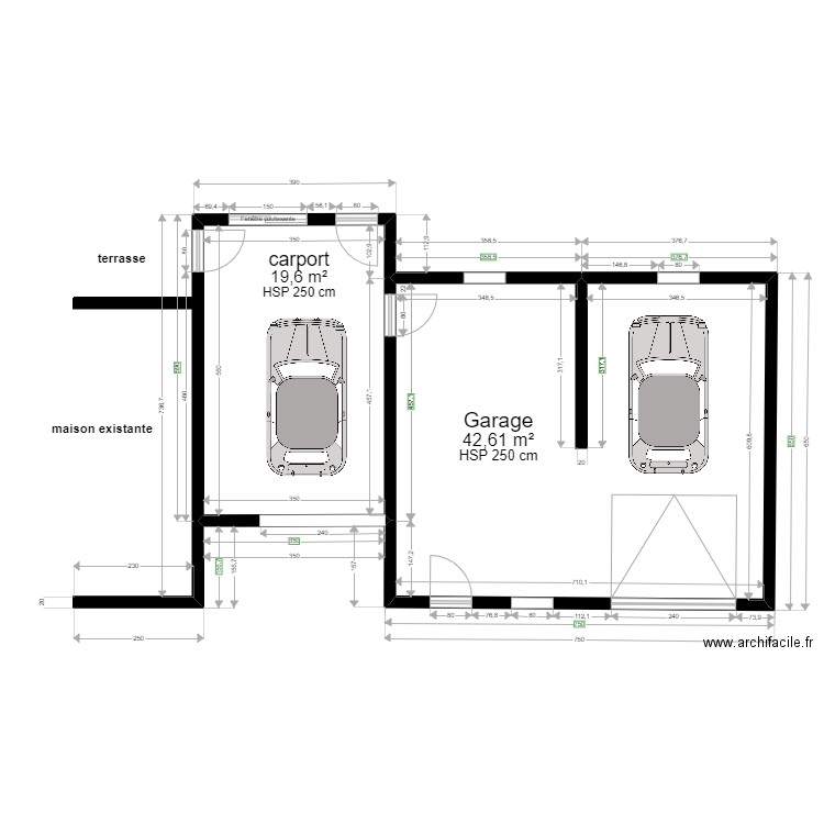 garage 0. Plan de 2 pièces et 62 m2