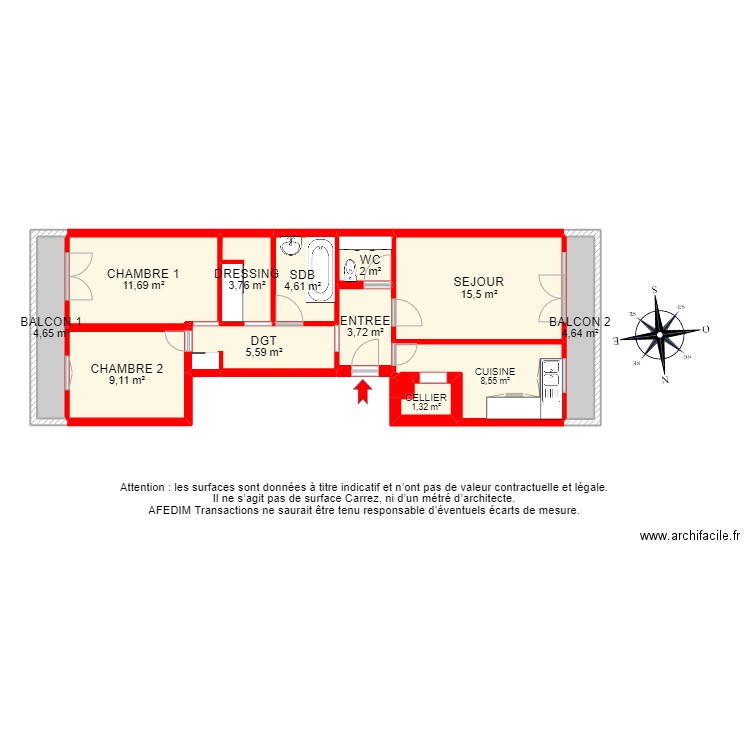 BI12591 - APPARTEMENT. Plan de 13 pièces et 75 m2