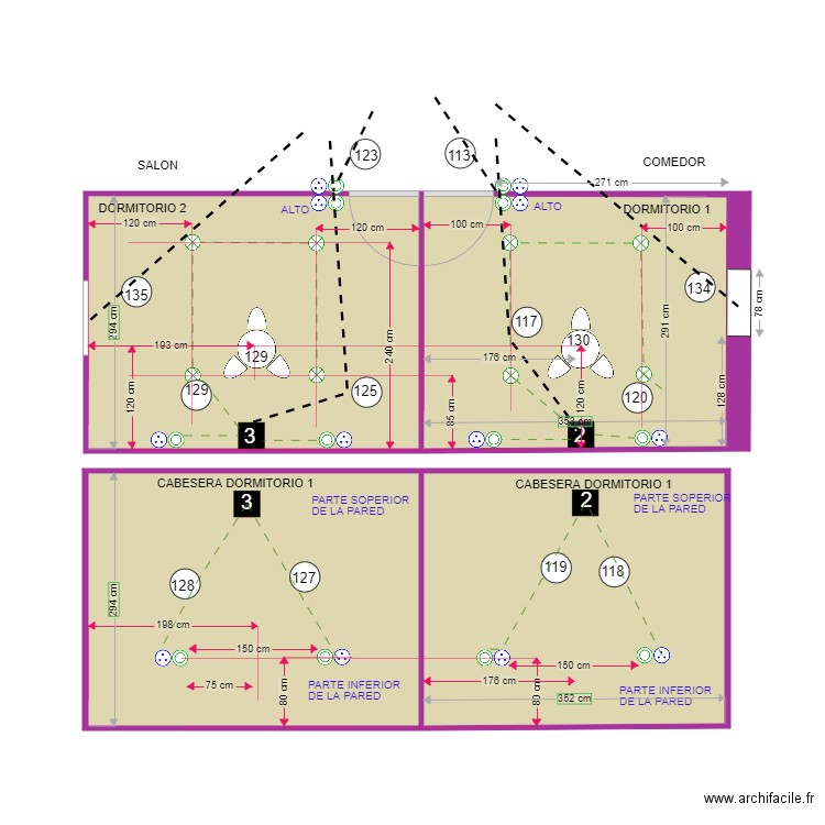 Ubicacion de montaje de la parte noche. Plan de 0 pièce et 0 m2