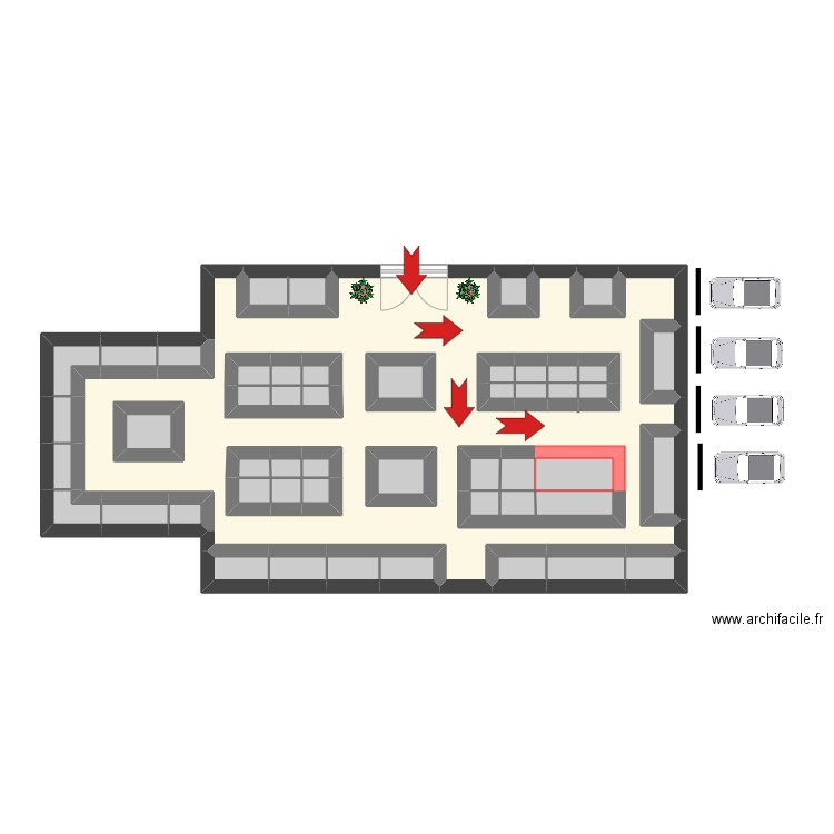 Salon Talentum. Plan de 45 pièces et 77 m2