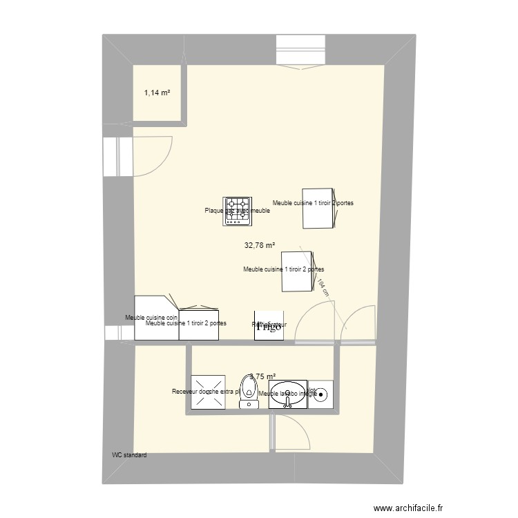 PROJET STIUDIO. Plan de 3 pièces et 38 m2