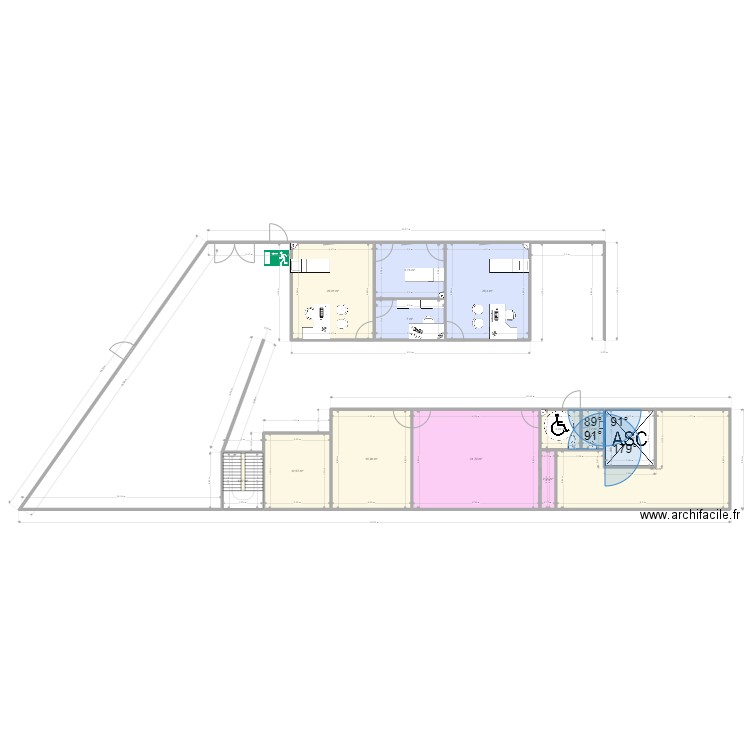 rdc. Plan de 13 pièces et 173 m2