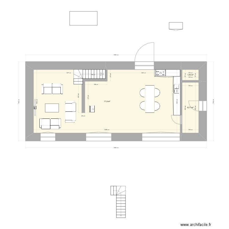 Grange Neuville PROJET RDC 1. Plan de 3 pièces et 80 m2