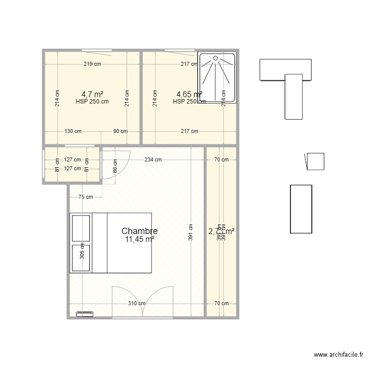 chambre3. Plan de 5 pièces et 25 m2