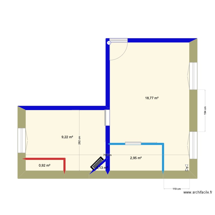 Louis Pasteur Après (de masse). Plan de 5 pièces et 32 m2