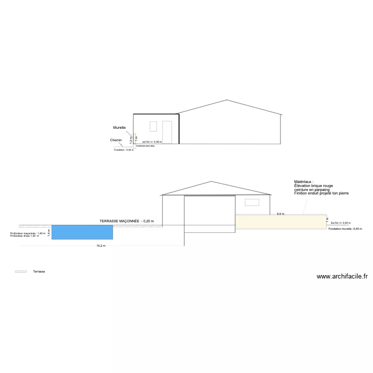 plan de coupe murette. Plan de 