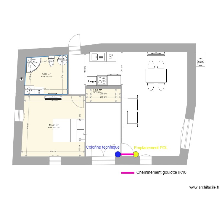 Malaucene R3 - Enedis. Plan de 3 pièces et 21 m2