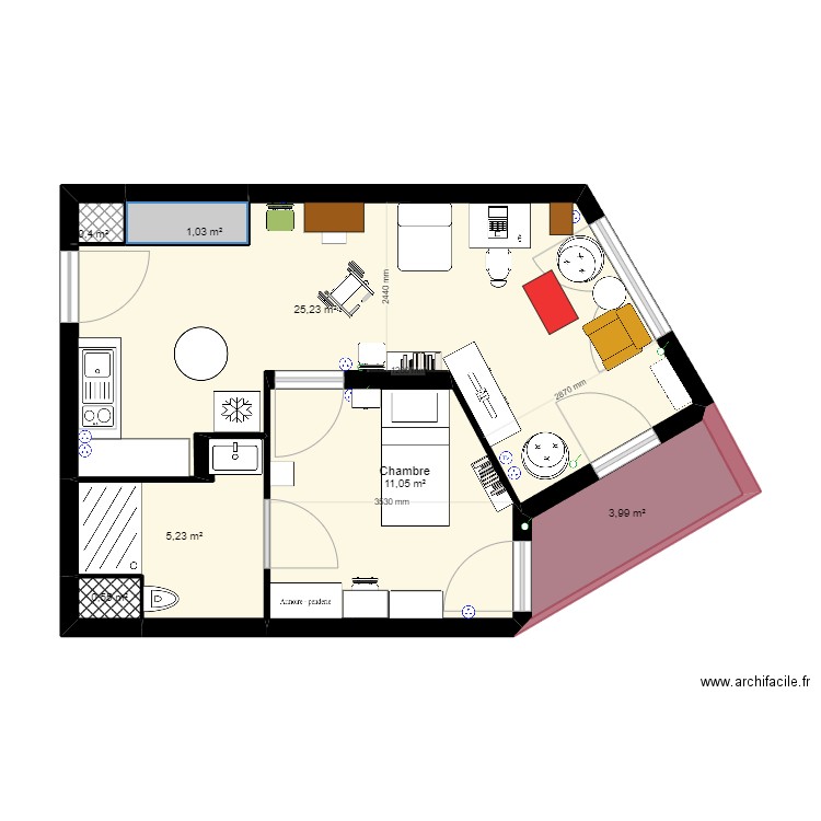 Appartement GIRANDIERE Meubles - OPTION 4. Plan de 7 pièces et 47 m2