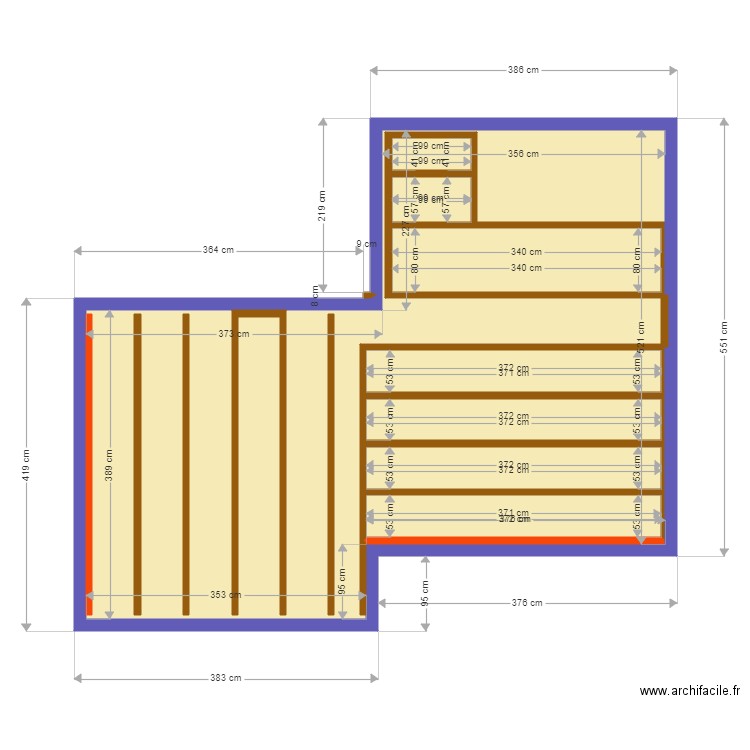 calcul Mazzanine 2. Plan de 8 pièces et 44 m2