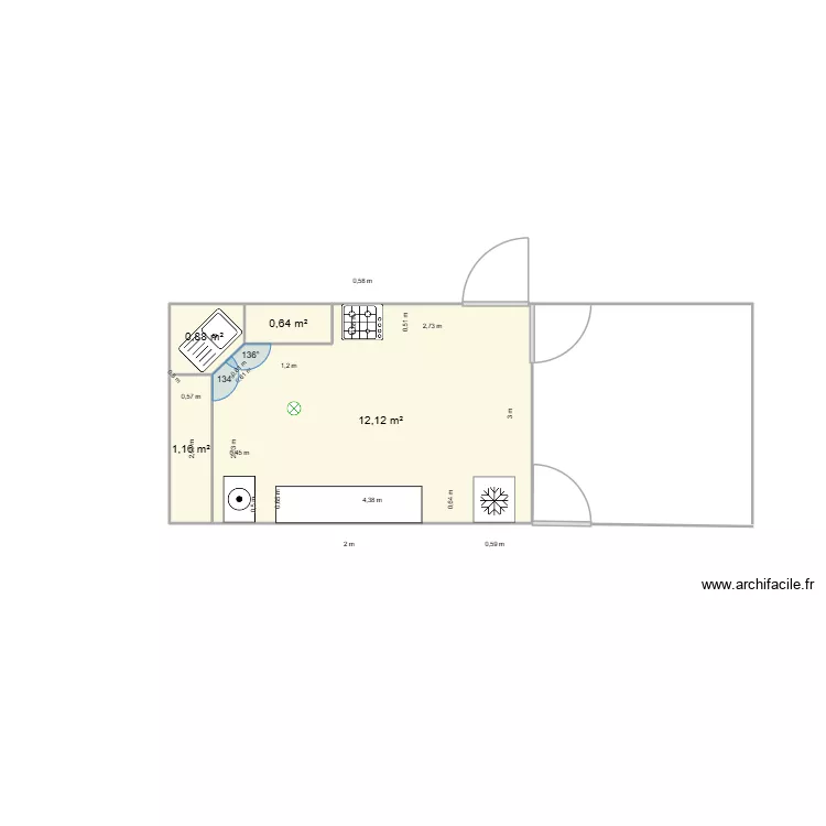 Cuisine. Plan de 4  et 15 m²