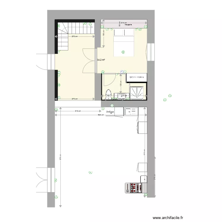 grange existant cotation  prises am&eacute;nagements sdb bis. Plan de 