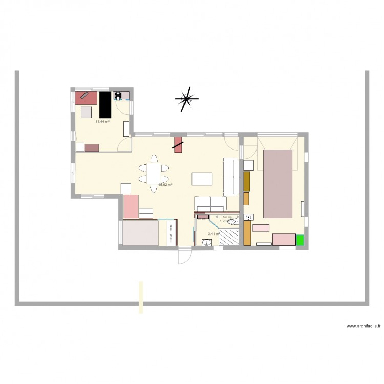 1 chambre 62m jour. Plan de 0 pièce et 0 m2