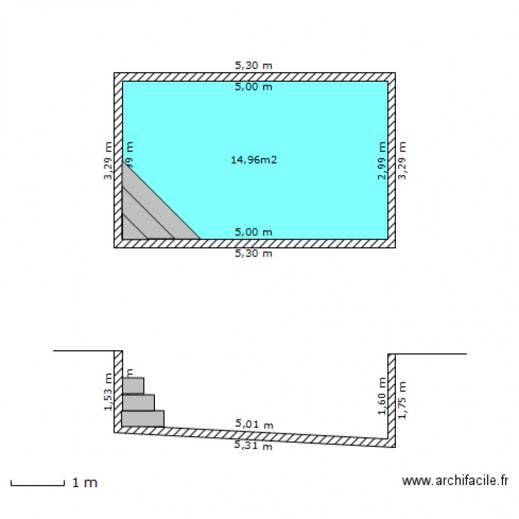 Plan en coupe piscine. Plan de 0 pièce et 0 m2