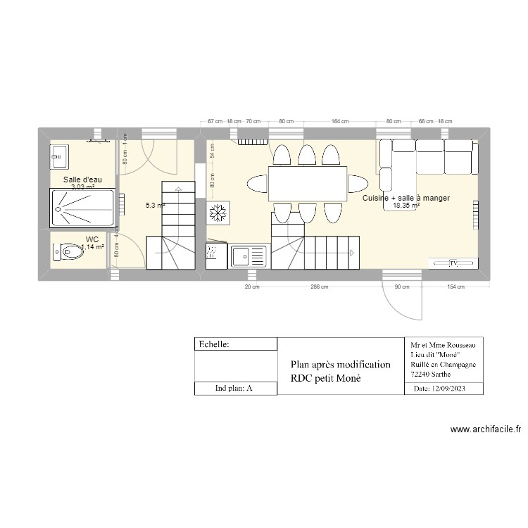 RDC gite petit Moné après nouvel aménagement. Plan de 0 pièce et 0 m2
