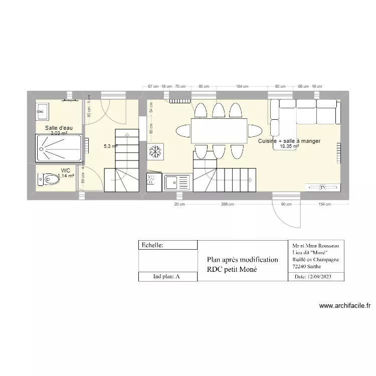 RDC gite petit Moné après nouvel aménagement. Plan de RDC gite petit Moné après nouvel aménagement. Plan de