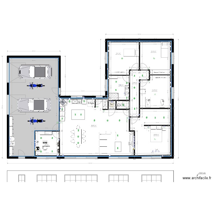 plan maison + prise et meuble . Plan de 11 pièces et 212 m2