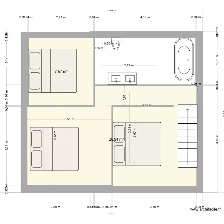 EQ2 ETAGE. Plan de 2 Pièces et 35 m²
