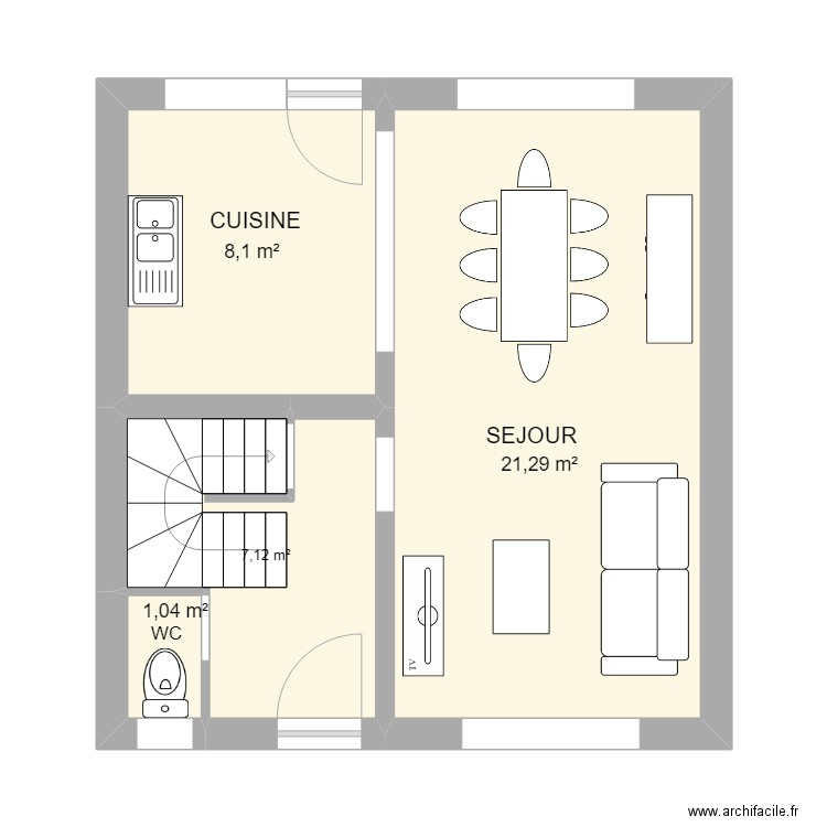 Rez de Ch. Projeté. Plan de 4 pièces et 38 m2