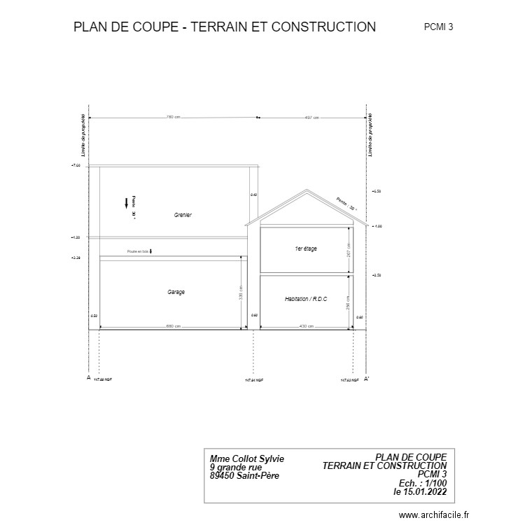 PCMI 3 plan de coupe. Plan de 0 pièce et 0 m2