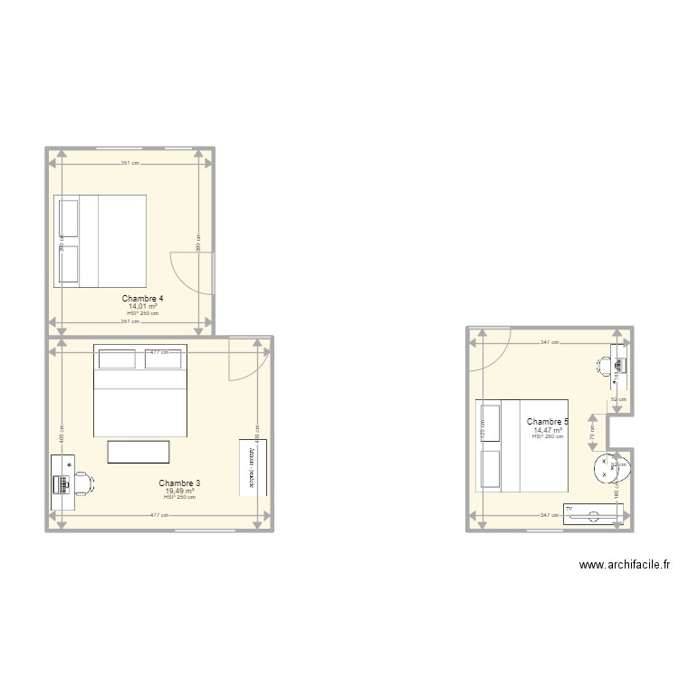 SEDG - Etage 1. Plan de 3 pièces et 48 m2