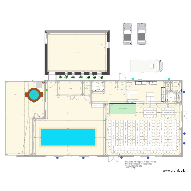 QUATRE PLUMES PLAN DE TABLE pauline 135p et espace 10m2. Plan de 14 pièces et 514 m2