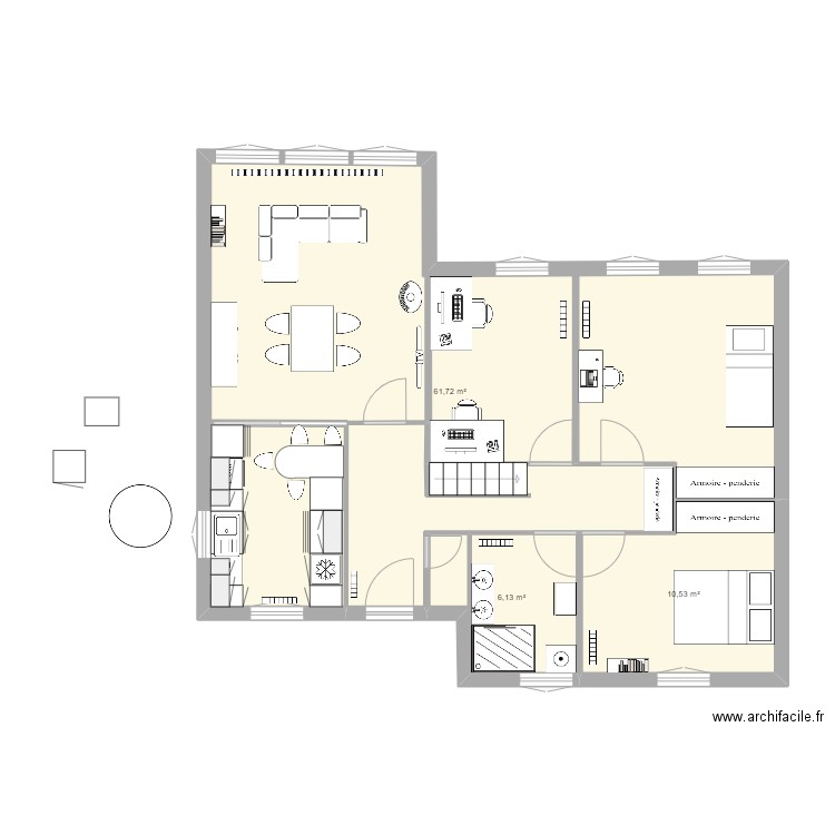 Maison RdC. Plan de 3 pièces et 78 m2