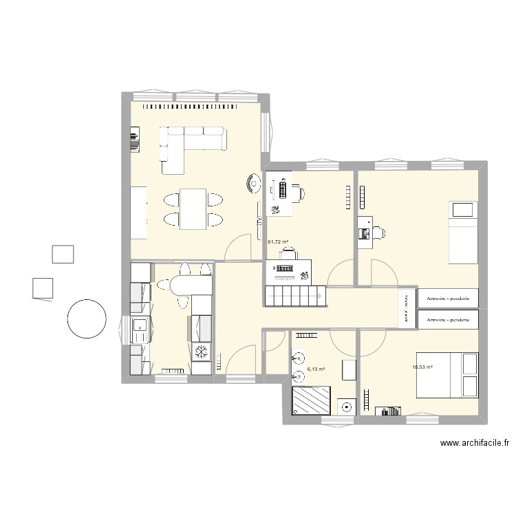 Maison RdC. Plan de 3 pièces et 78 m2