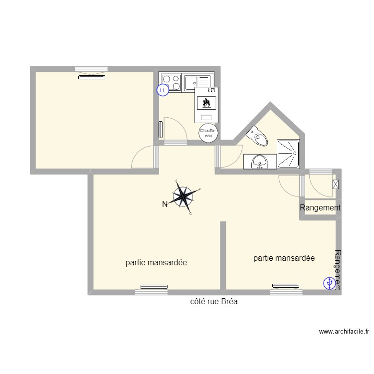 21 Brea 602. Plan de 6 pièces et 44 m2