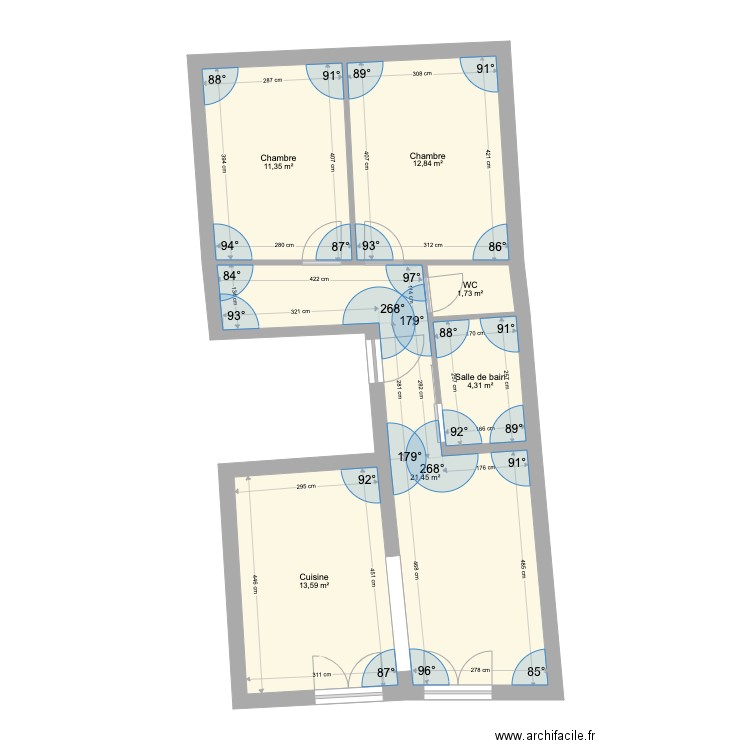 appartement . Plan de 6 pièces et 65 m2