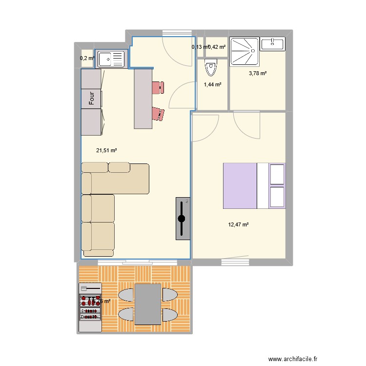 DUPONT AGOSTINI. Plan de 8 pièces et 47 m2