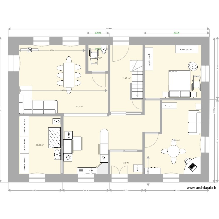 rdc5. Plan de 7 pièces et 119 m2