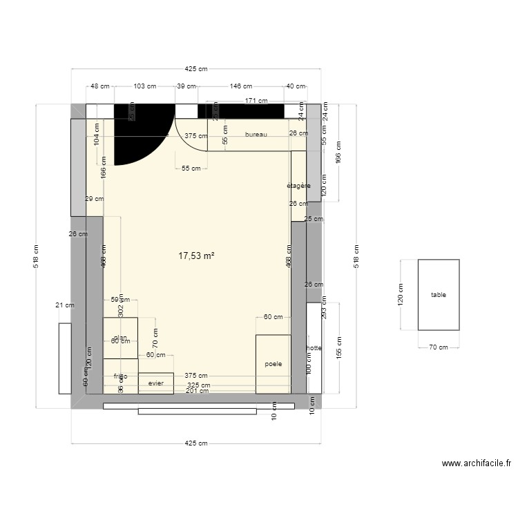 dépendance option3. Plan de 1 pièce et 18 m2