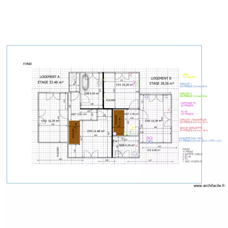 MAISON B   ETAGE PRISE. Plan de 