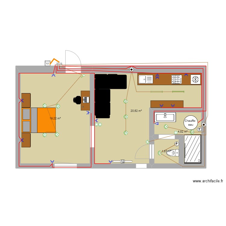 test 1 studio ludo. Plan de 4 pièces et 47 m2