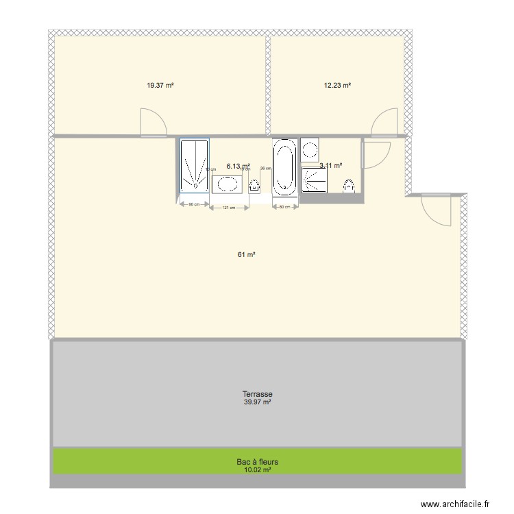 Terrasses Volantes Bain. Plan de 0 pièce et 0 m2