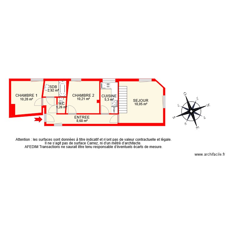 BI 8017 ETAGE 2 NIVEAU 1. Plan de 9 pièces et 57 m2