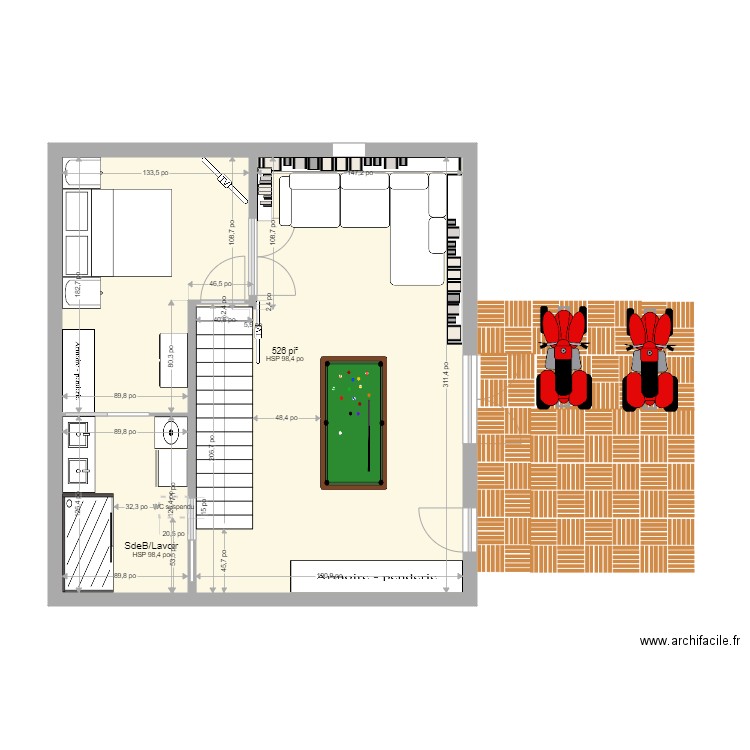 Tremblant sous-sol 2. Plan de 2 pièces et 56 m2